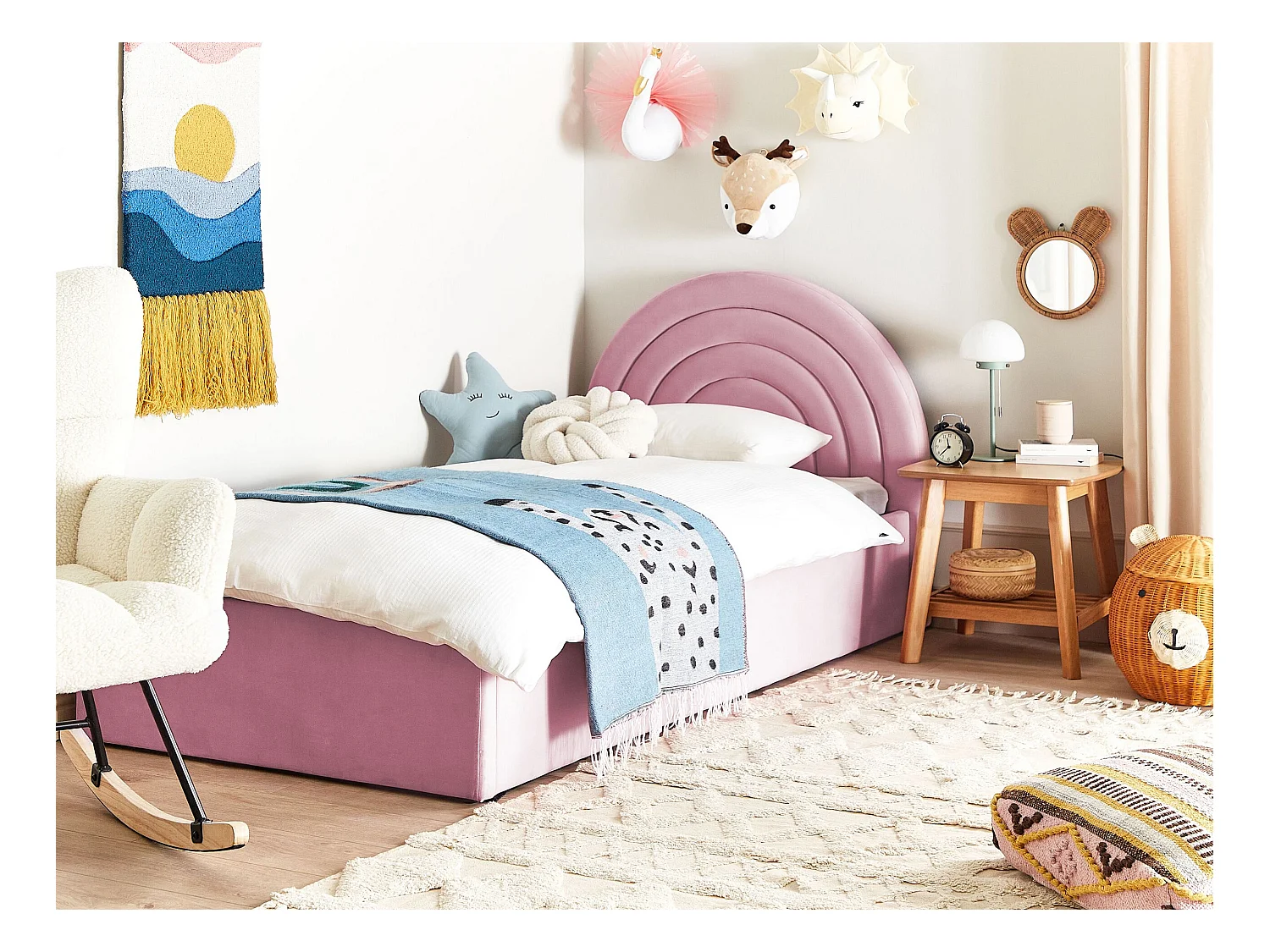 Letto contenitore velluto rosa 90 x 200 cm ANET