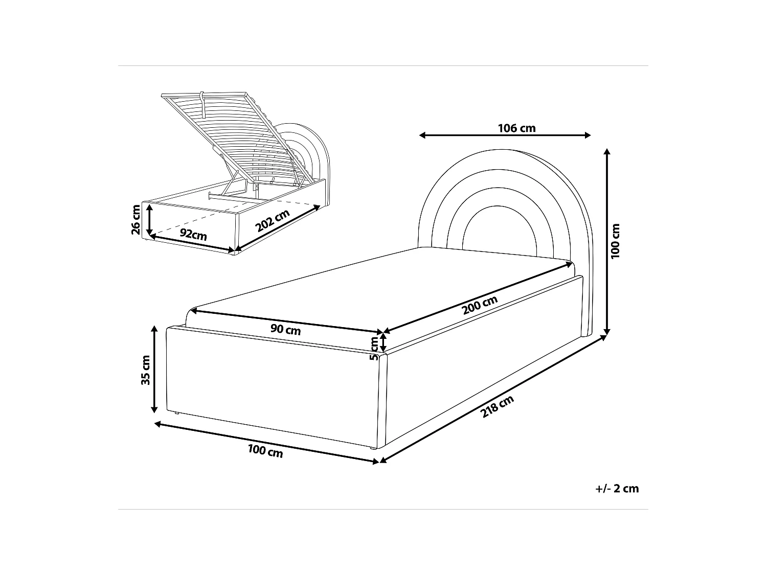 Letto contenitore velluto rosa 90 x 200 cm ANET