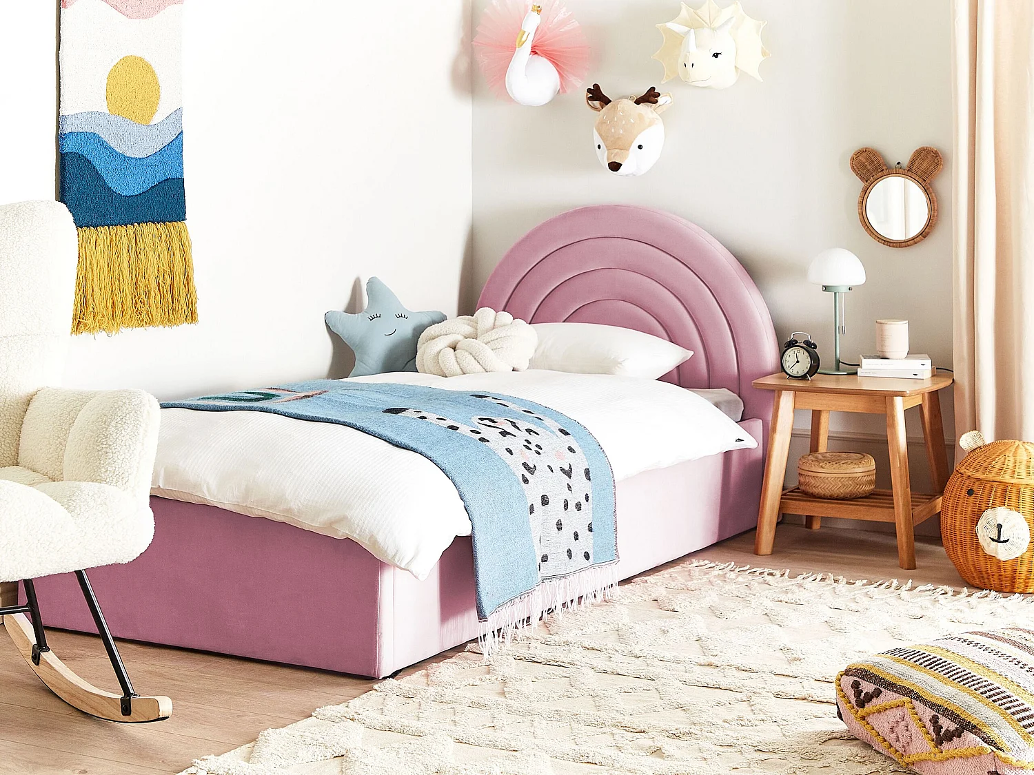 Bed met opbergruimte fluweel roze 90 x 200 cm ANET