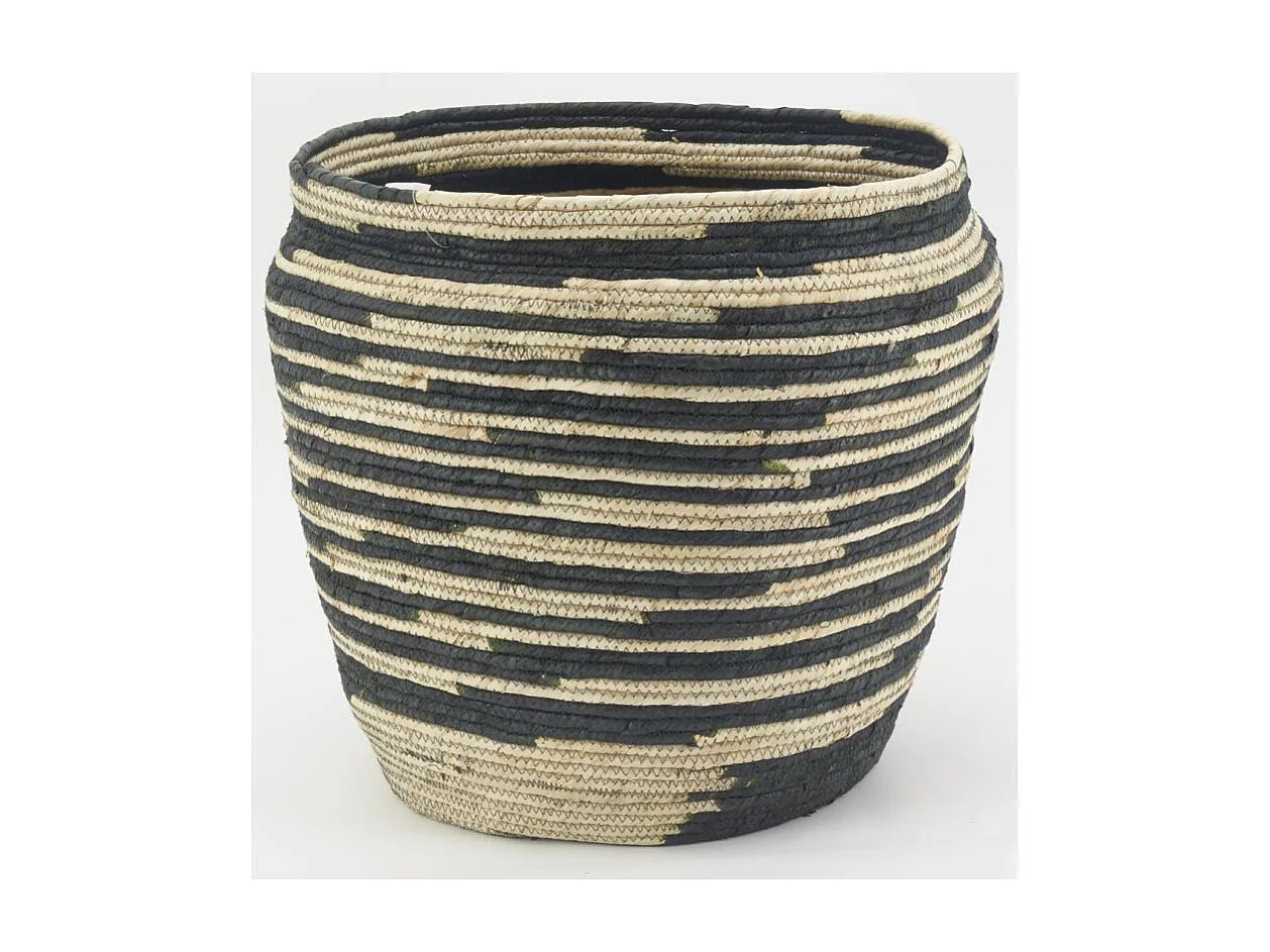 Cache-pots ronds en jonc naturel et noir Dakar