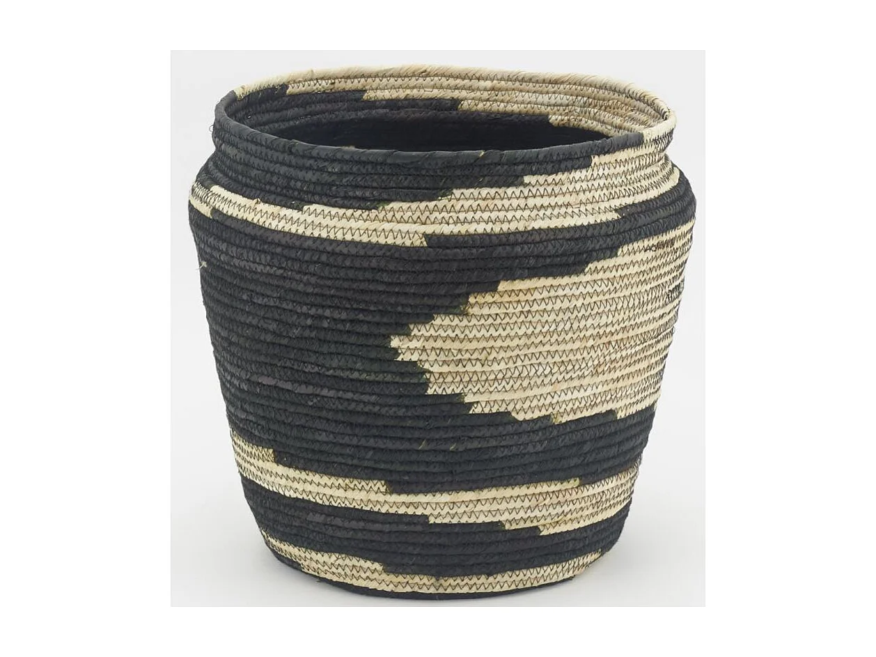 Cache-pots ronds en jonc naturel et noir Dakar