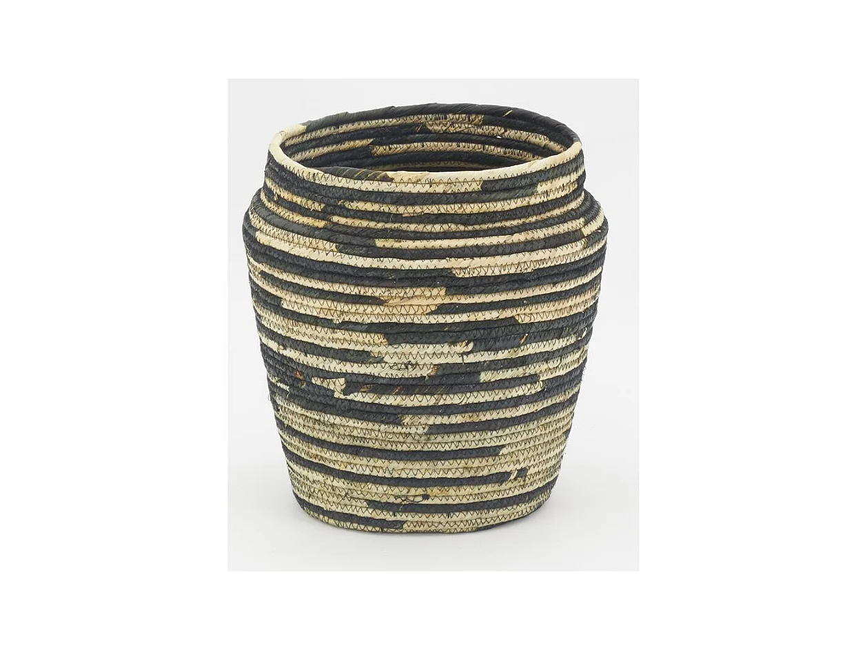 Cache-pots ronds en jonc naturel et noir Dakar
