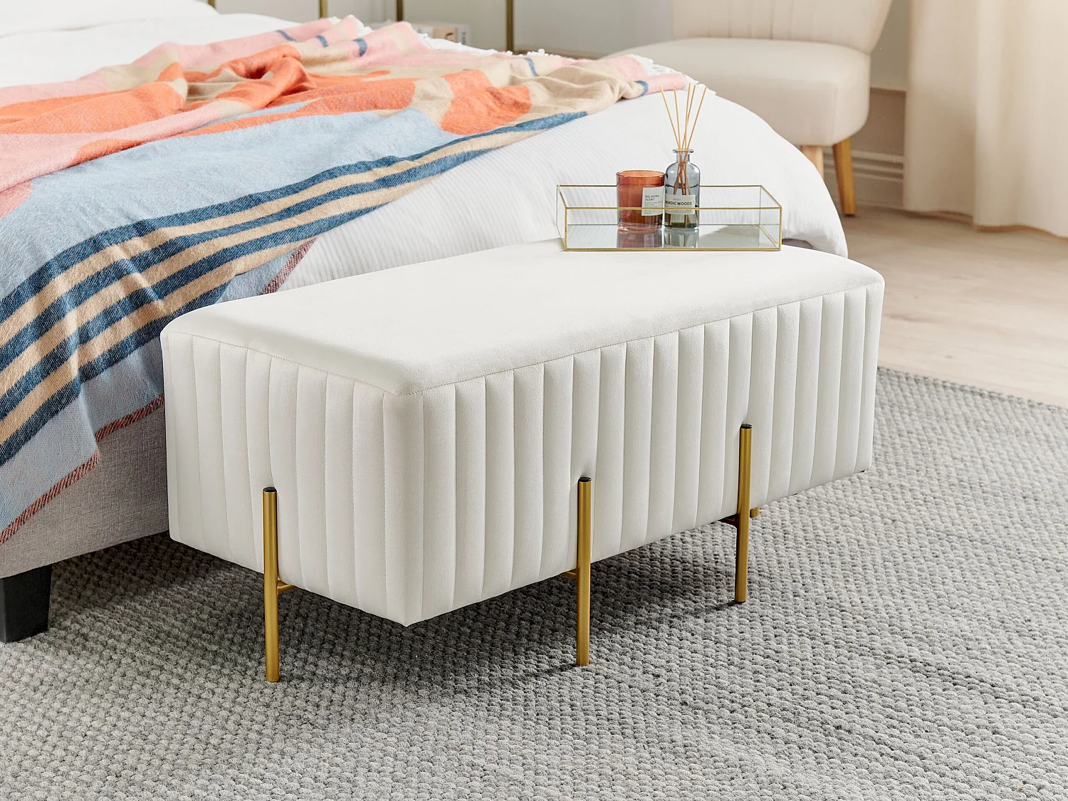 Banc DAYTON Velours Blanc cassé