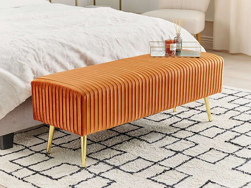 Bank Sitzhocker aus Samtstoff in Orange elegantes Design Paterson