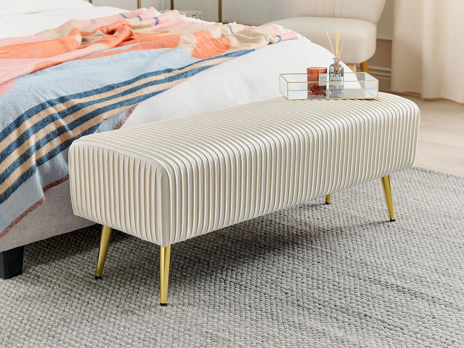 Banc PATERSON Velours Blanc cassé