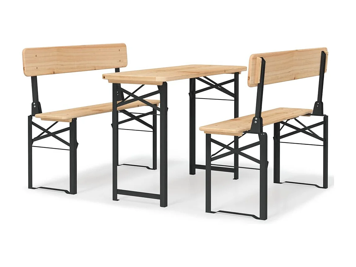 Set Tavolo Birreria Pieghevole 3 pz in Legno Massello di Abete