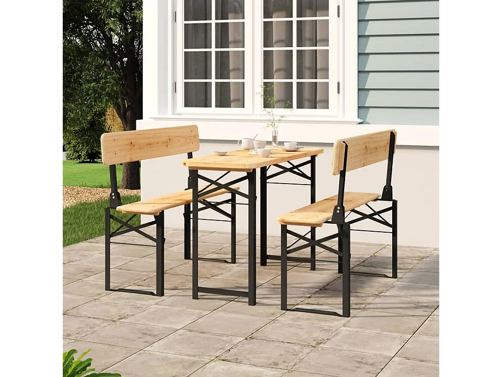 Set Tavolo Birreria Pieghevole 3 pz in Legno Massello di Abete