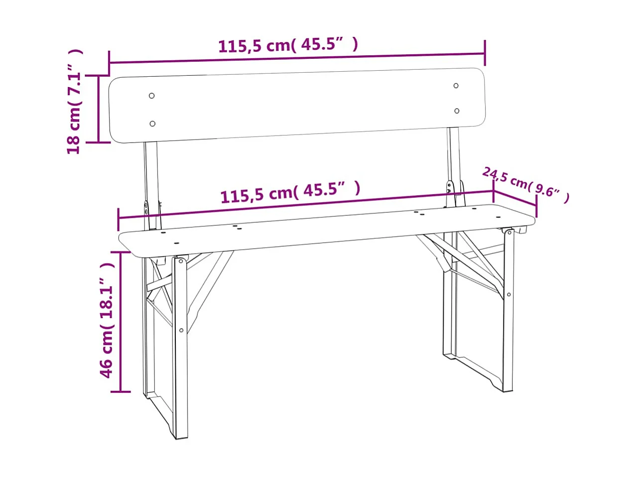 Set Tavolo Birreria Pieghevole 3 pz in Legno Massello di Abete