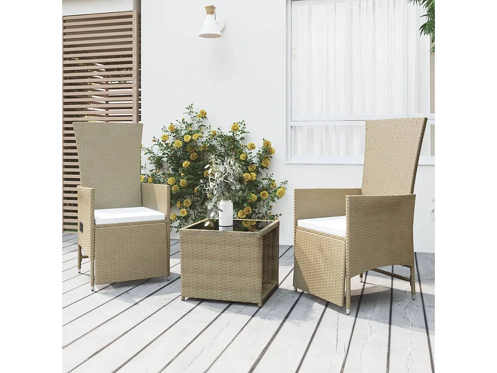 Set Mobili da Giardino 3 pz Beige Polyrattan e Acciaio