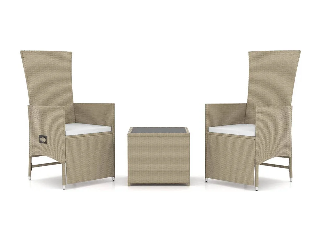 Set Mobili da Giardino 3 pz Beige Polyrattan e Acciaio
