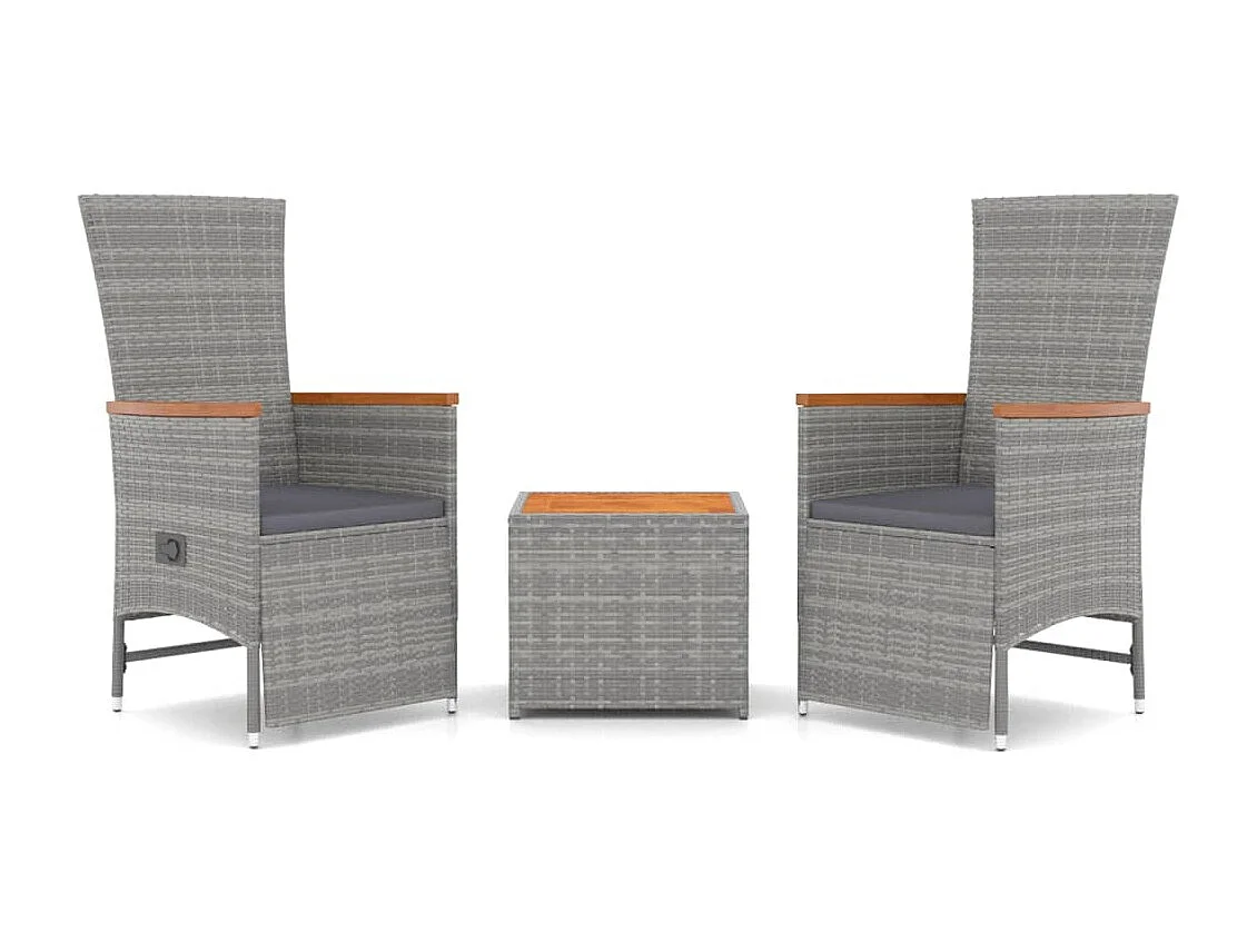 3 pcs conjunto lounge de jardim vime PE/acácia maciça cinza