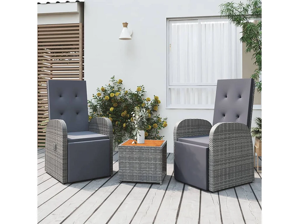 Ensemble de salon de jardin 3 pcs gris poly rotin et acacia