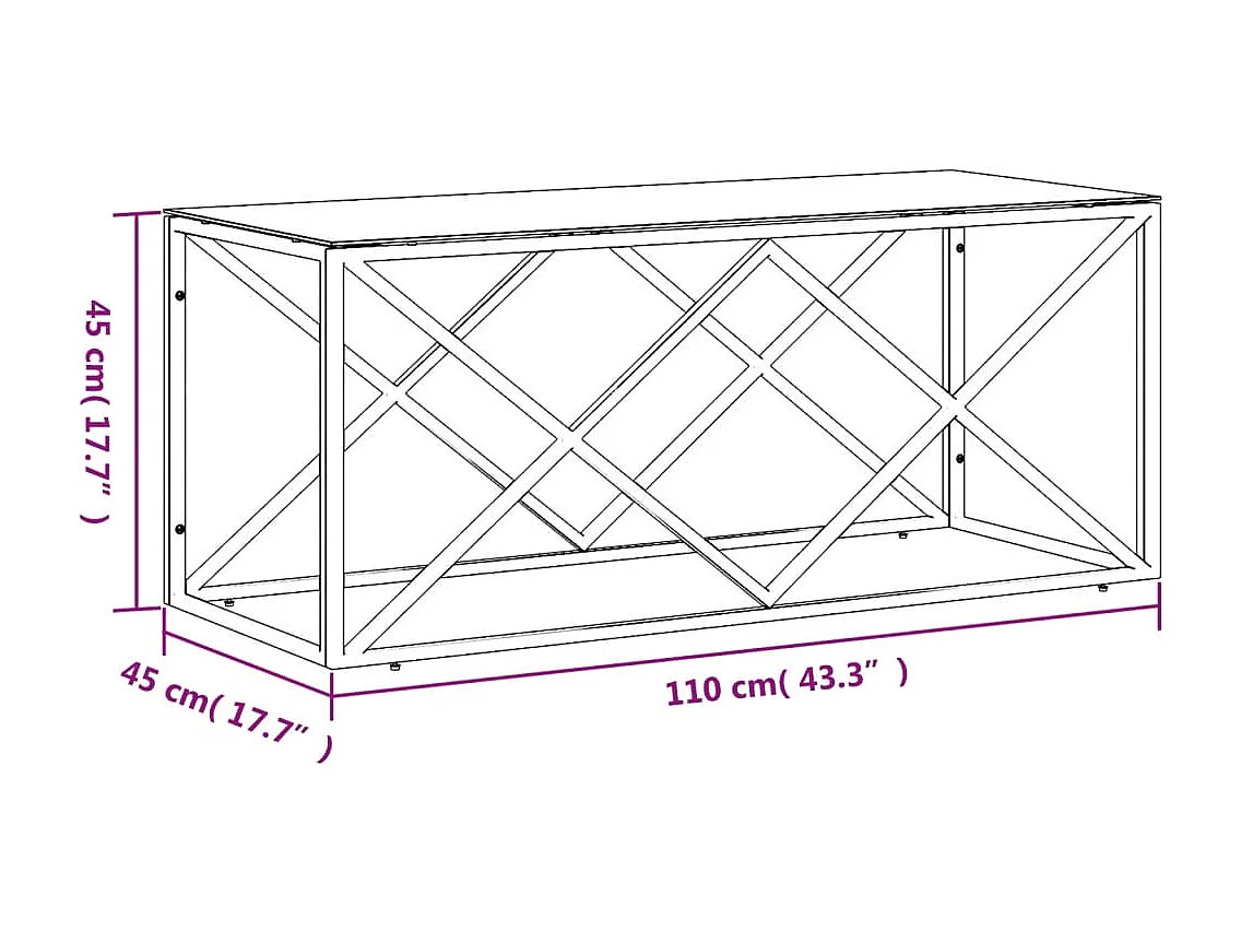 Mesa de centro 110x45x45 cm aço inoxidável e vidro