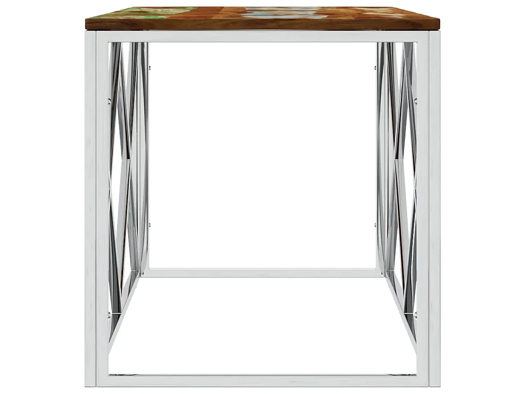 Table basse acier inoxydable et bois massif de récupération