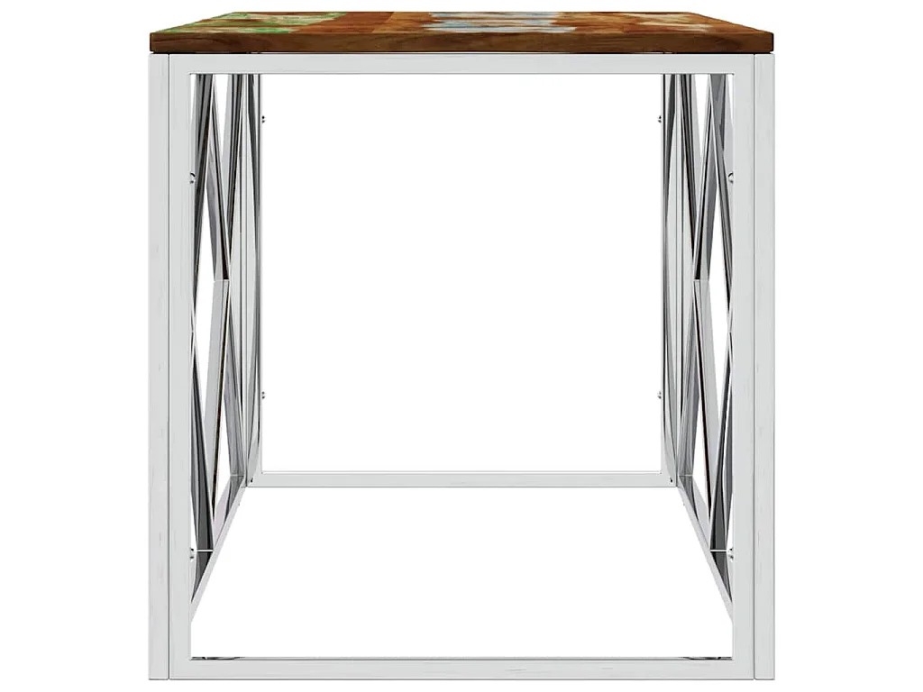 Table basse acier inoxydable et bois massif de récupération