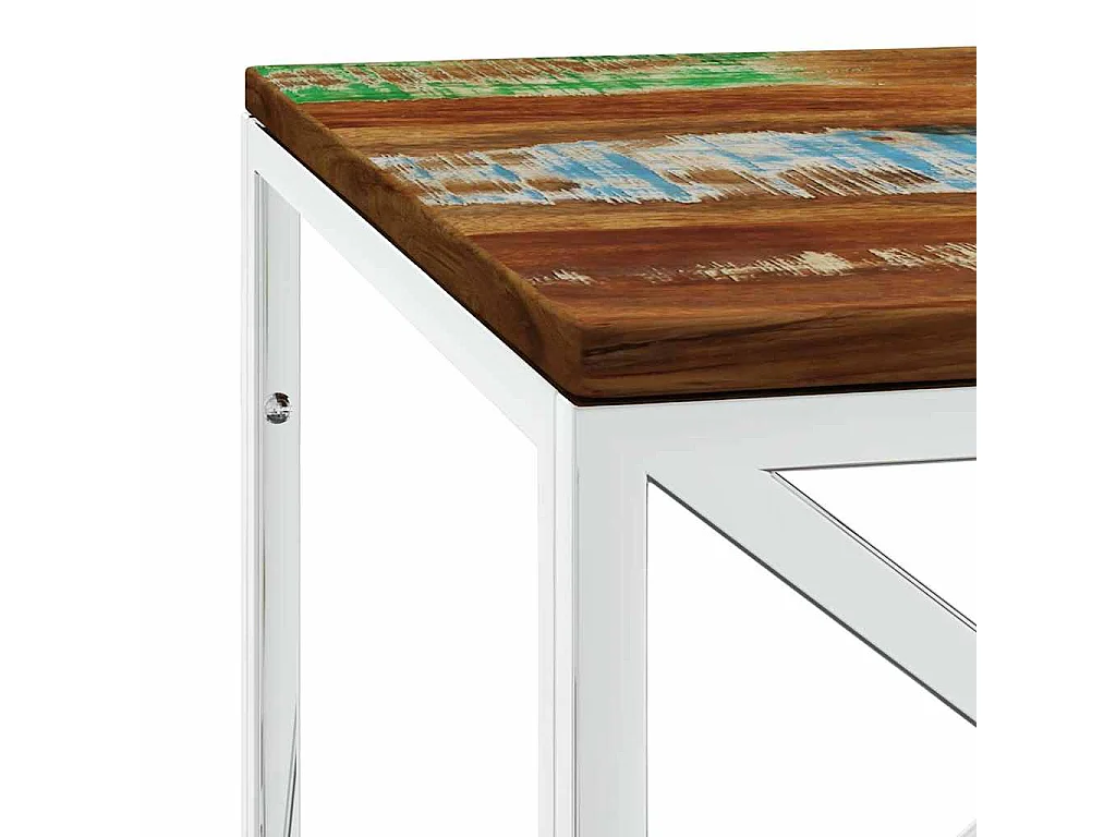 Table basse acier inoxydable et bois massif de récupération