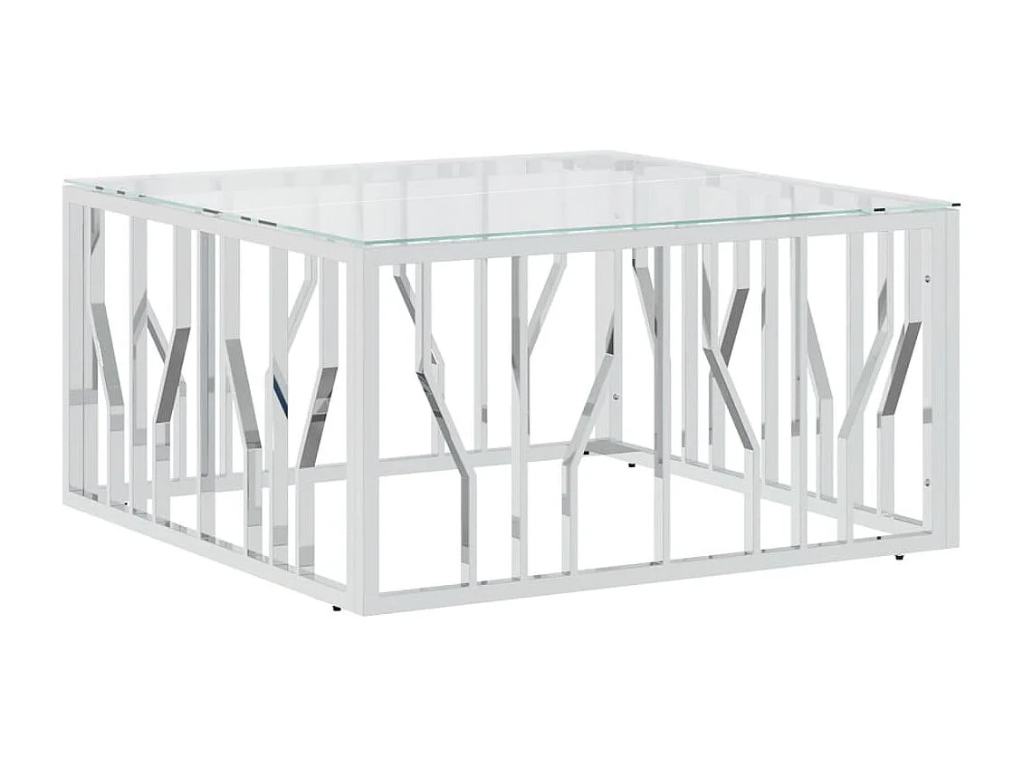 Table basse 80x80x40 cm acier inoxydable et verre