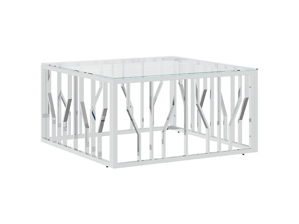 Table basse 80x80x40 cm acier inoxydable et verre