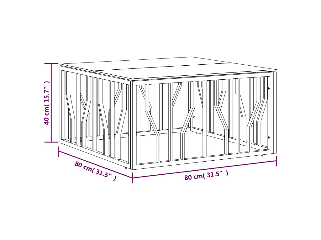 Table basse 80x80x40 cm acier inoxydable et verre