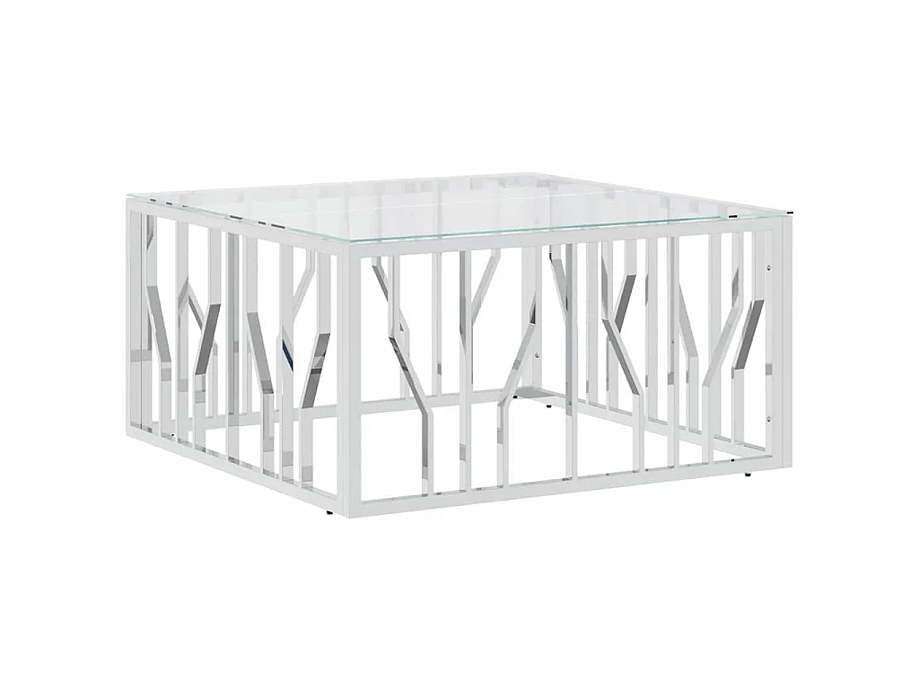 Table basse 80x80x40 cm acier inoxydable et verre