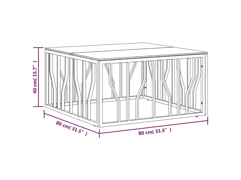 Table basse 80x80x40 cm acier inoxydable et verre