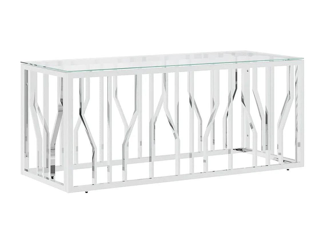 Tavolino da Salotto 110x45x45 cm in Acciaio Inox e Vetro