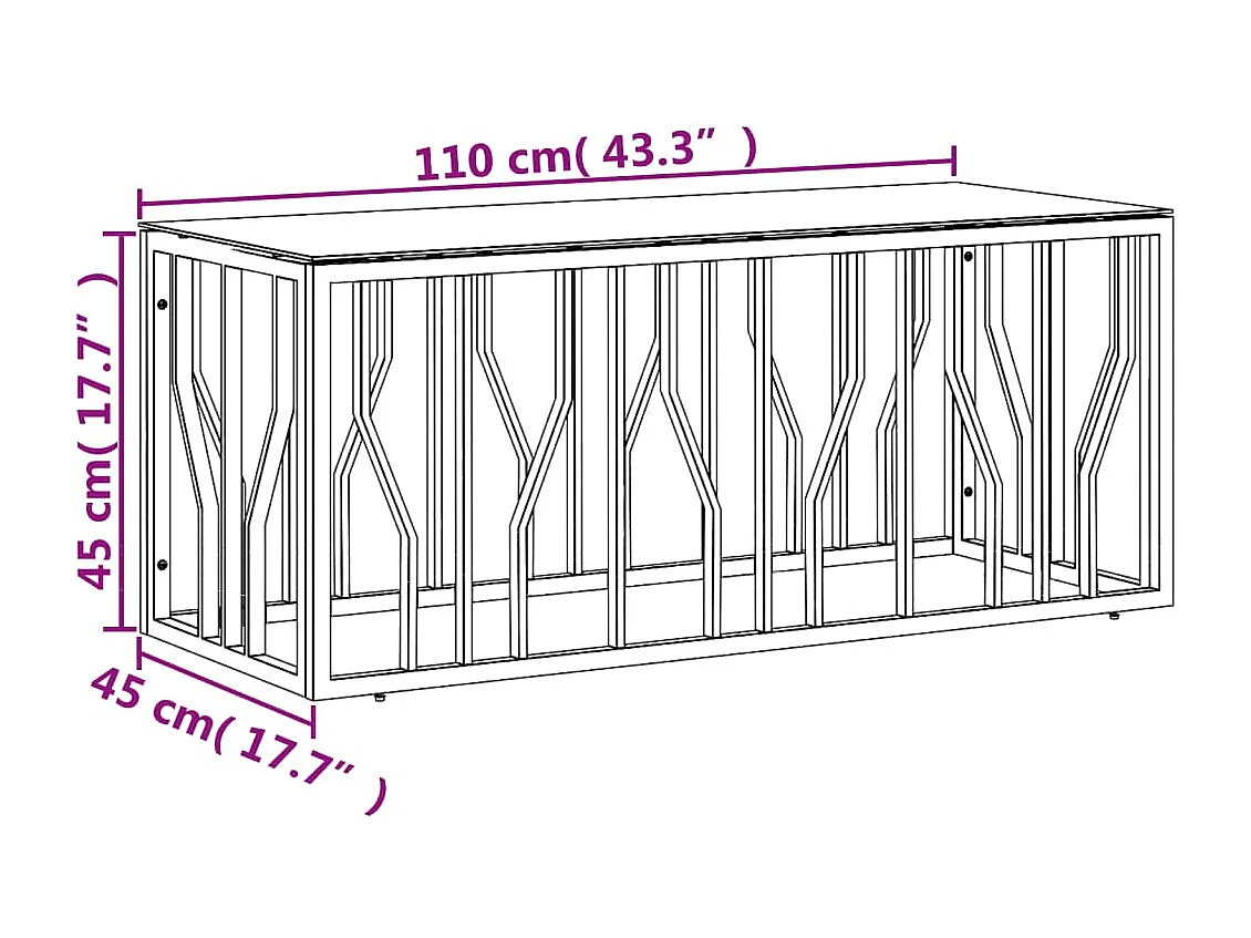 Tavolino da Salotto 110x45x45 cm in Acciaio Inox e Vetro