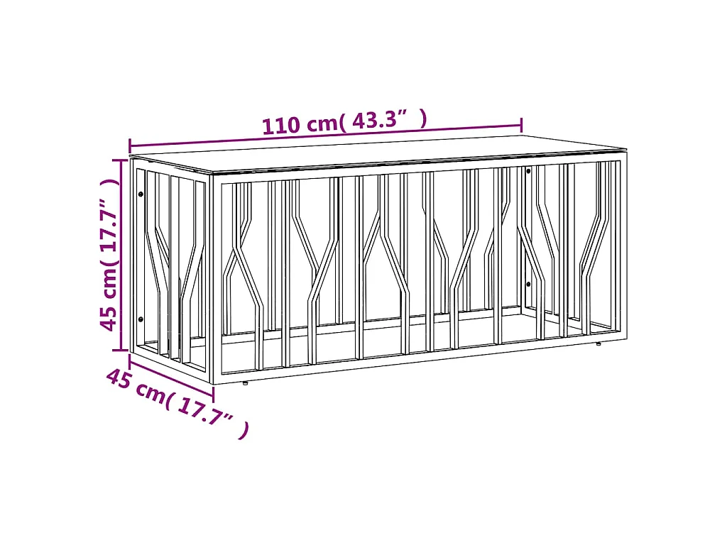 Table basse 110x45x45 cm acier inoxydable et verre