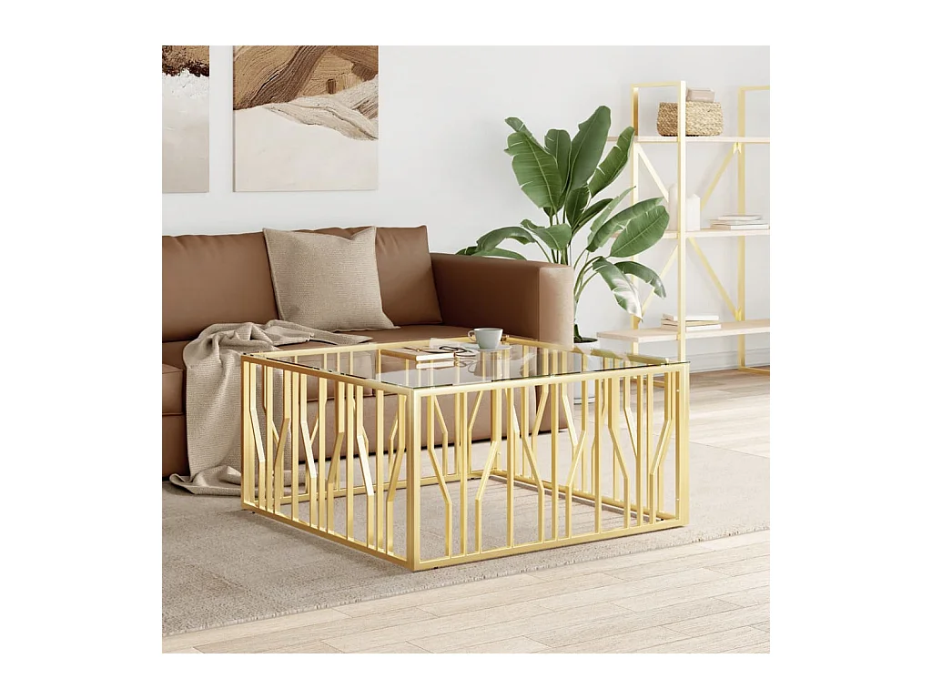 Salontafel 100x100x50 cm roestvrij staal en glas