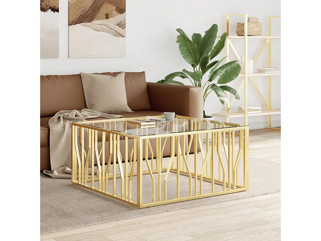 Table basse 100x100x50 cm acier inoxydable et verre