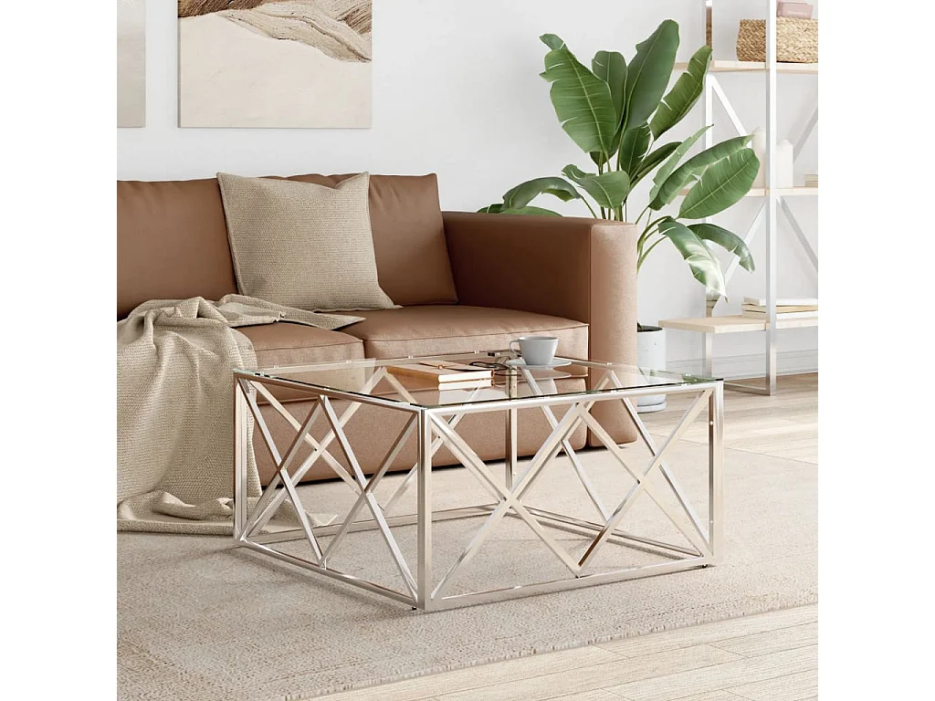 Couchtisch 80x80x40 cm Edelstahl und Glas