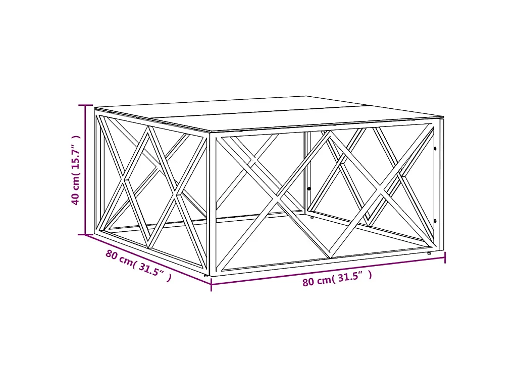 Salontafel 80x80x40 cm roestvrij staal en glas