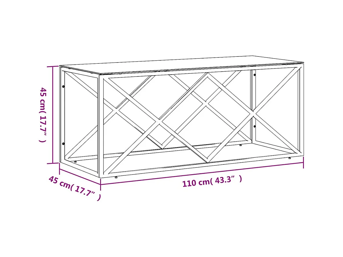 Table basse 110x45x45 cm acier inoxydable et verre
