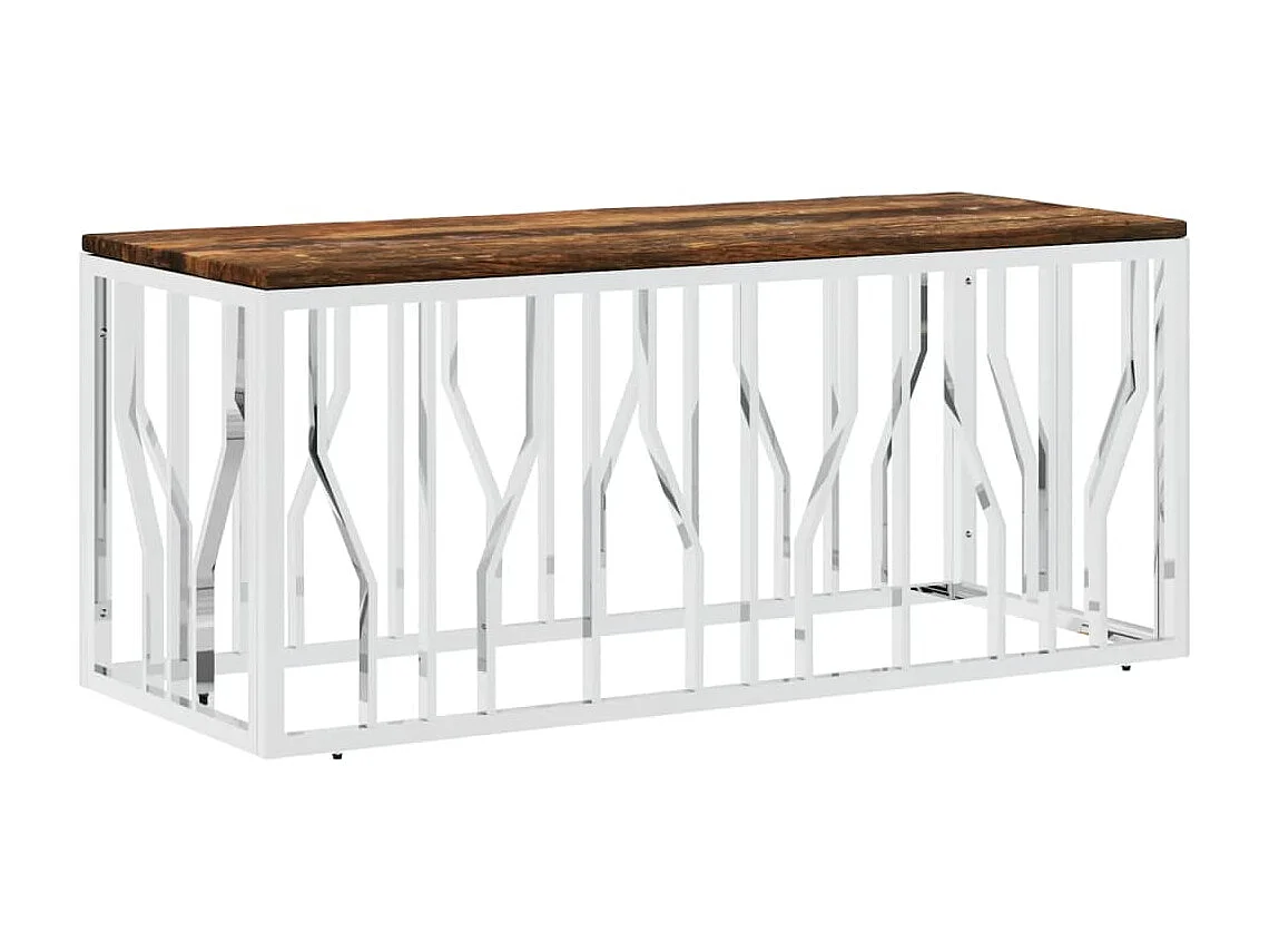 Table basse acier inoxydable et bois massif de récupération