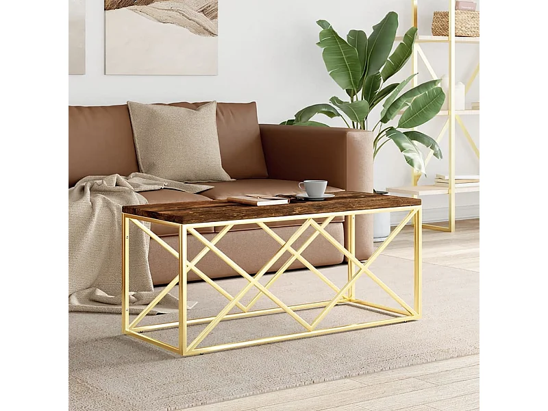 Mesa de centro acero inoxidable y madera maciza reciclada