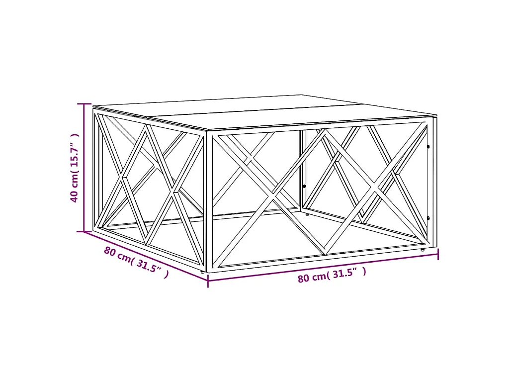 Table basse 80x80x40 cm acier inoxydable et verre