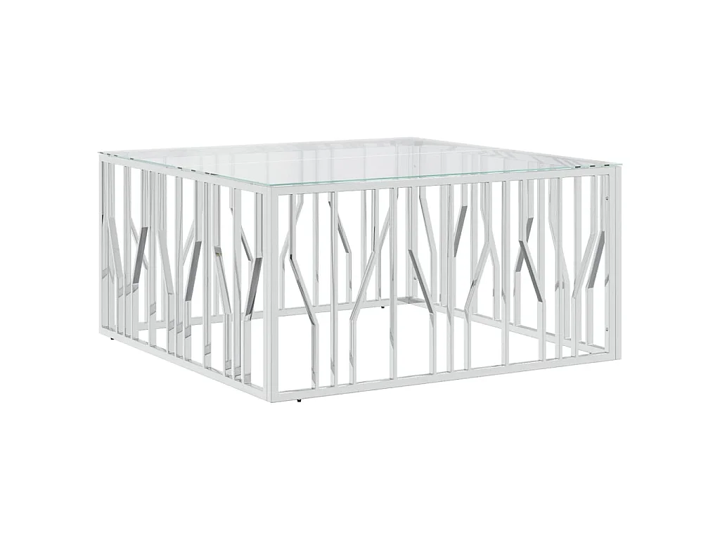 Table basse 100x100x50 cm acier inoxydable et verre