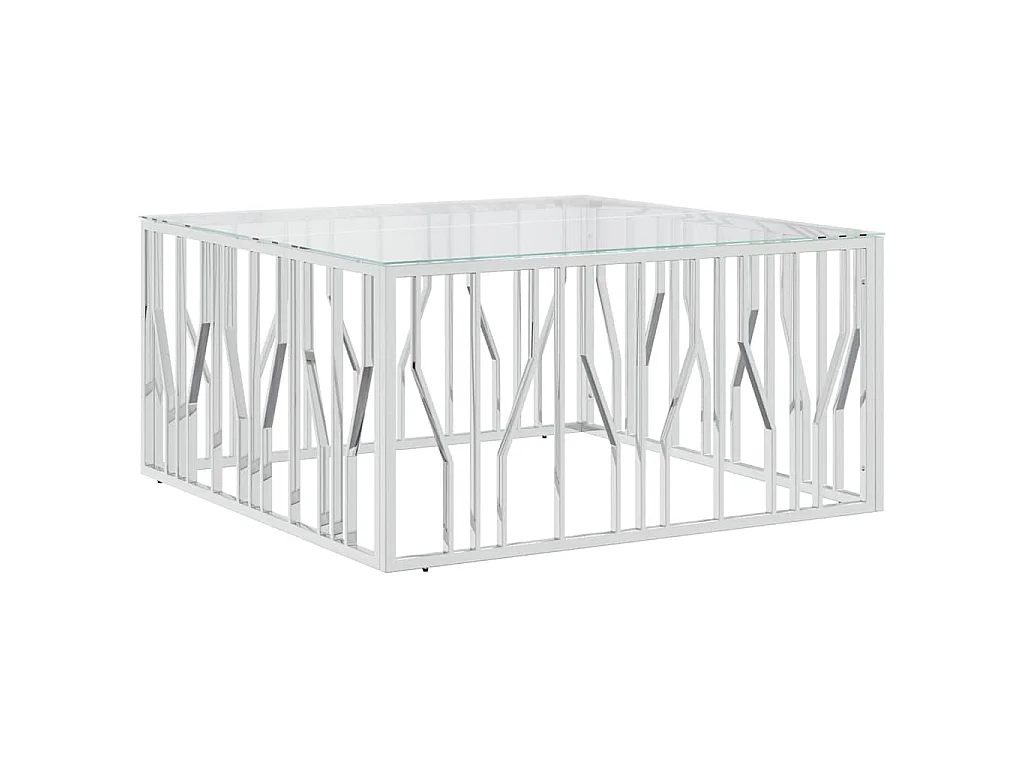 Table basse 100x100x50 cm acier inoxydable et verre