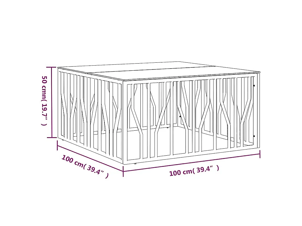 Table basse 100x100x50 cm acier inoxydable et verre