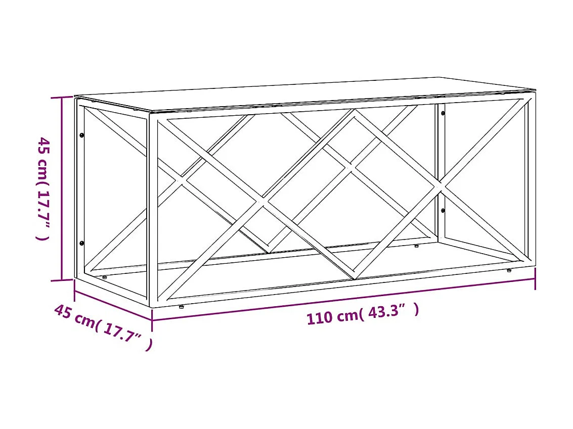 Mesa de centro 110x45x45 cm aço inoxidável e vidro