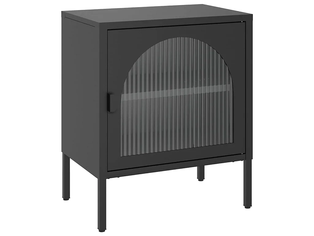 Comodino Nero 50x35x60 cm Vetro e Acciaio
