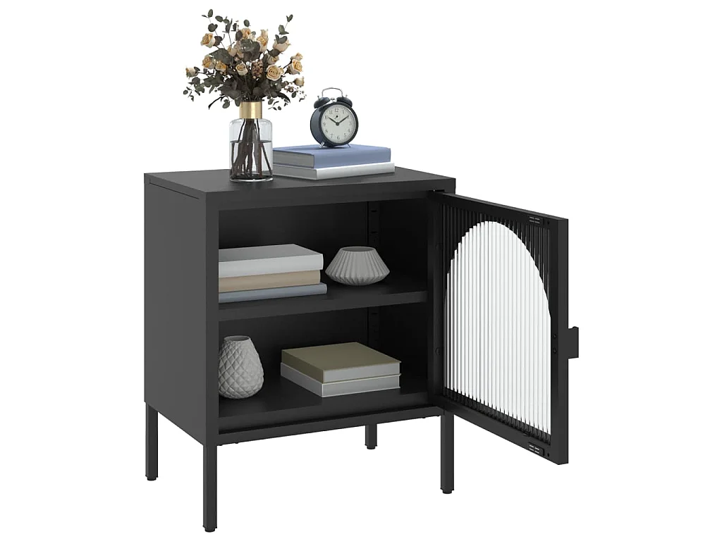 Comodino Nero 50x35x60 cm Vetro e Acciaio
