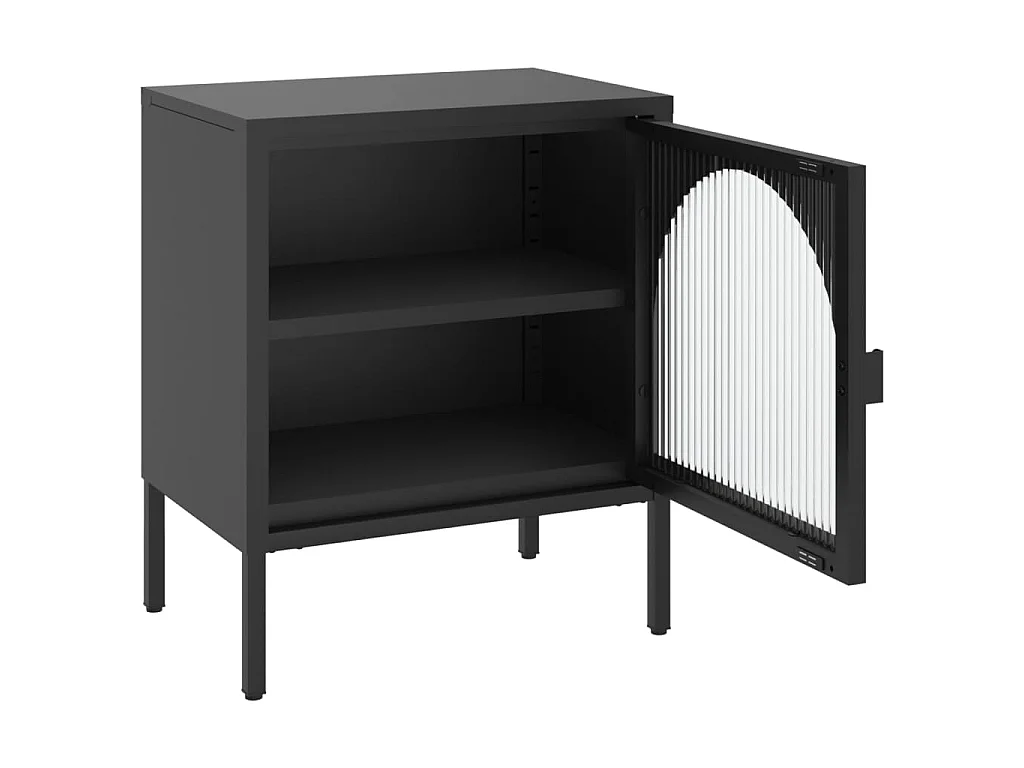 Comodino Nero 50x35x60 cm Vetro e Acciaio