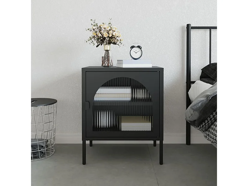 Comodino Nero 50x35x60 cm Vetro e Acciaio