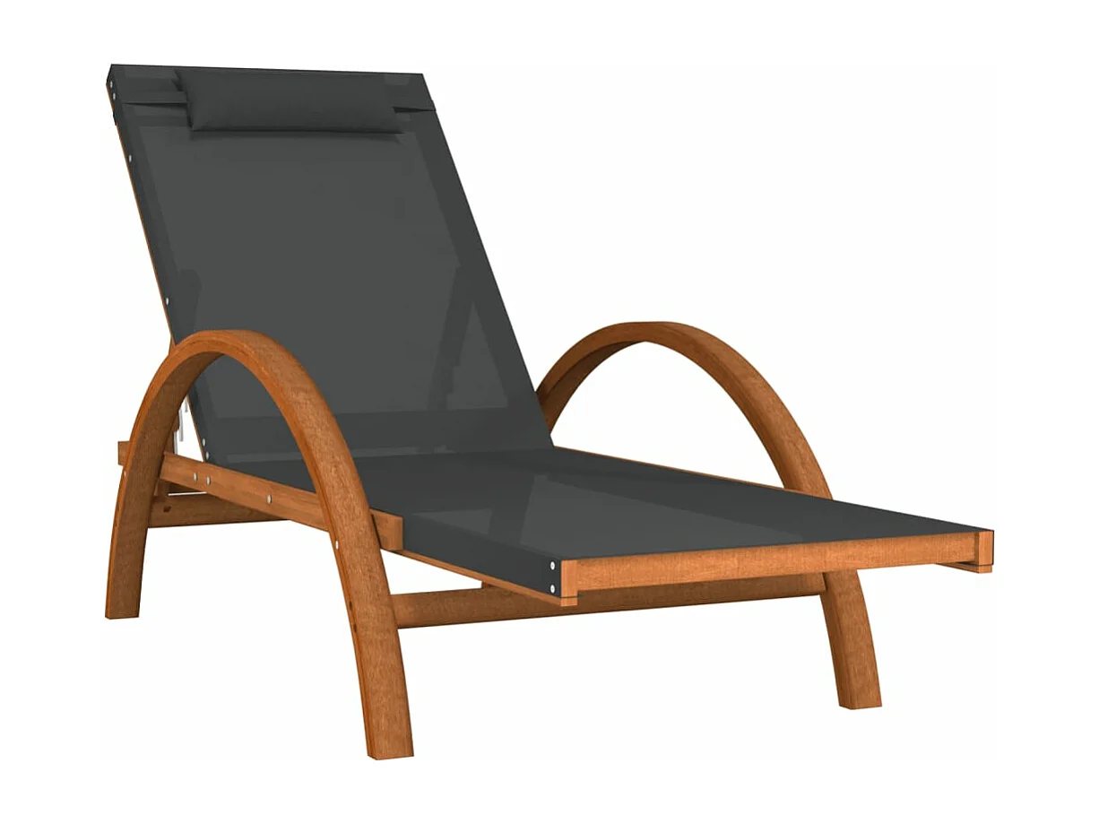 Chaise longue avec coussin gris textilène/bois massif peuplier