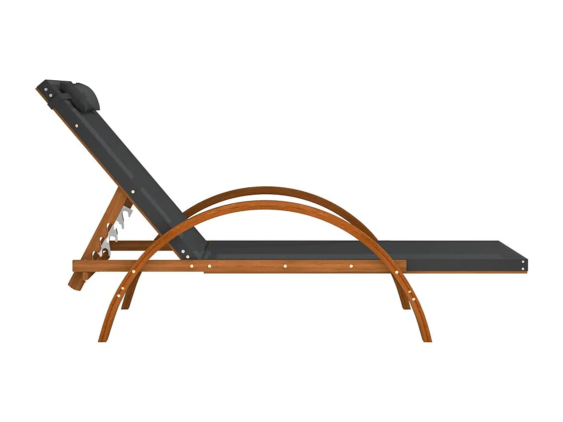 Chaise longue avec coussin gris textilène/bois massif peuplier