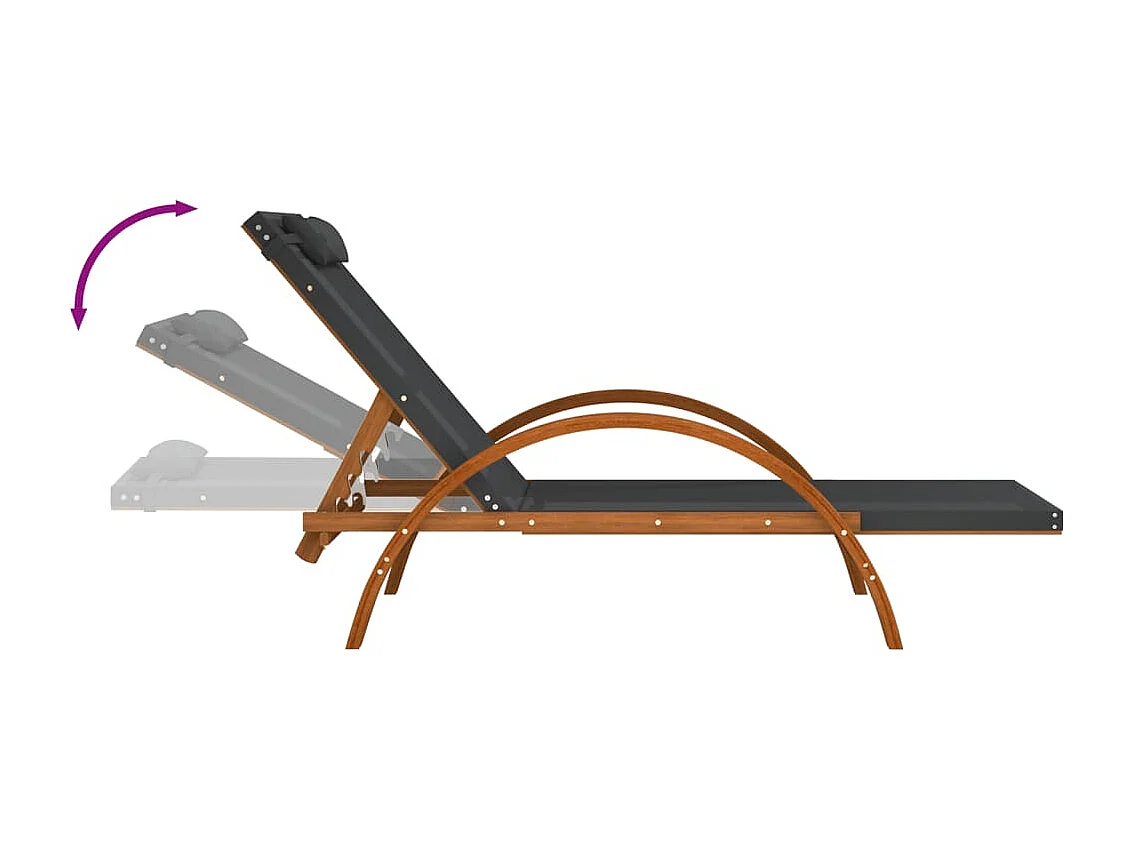 Chaise longue avec coussin gris textilène/bois massif peuplier