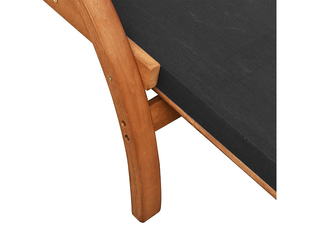 Chaise longue avec coussin gris textilène/bois massif peuplier