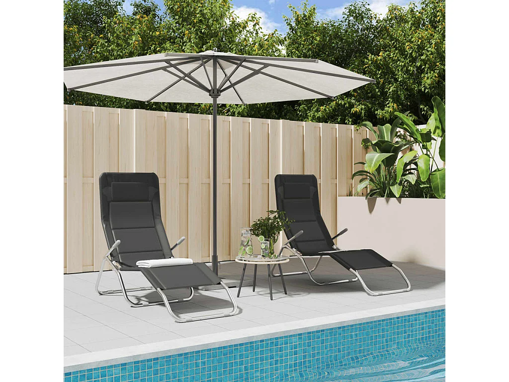 Chaises longues pliables lot de 2 noir textilène et acier