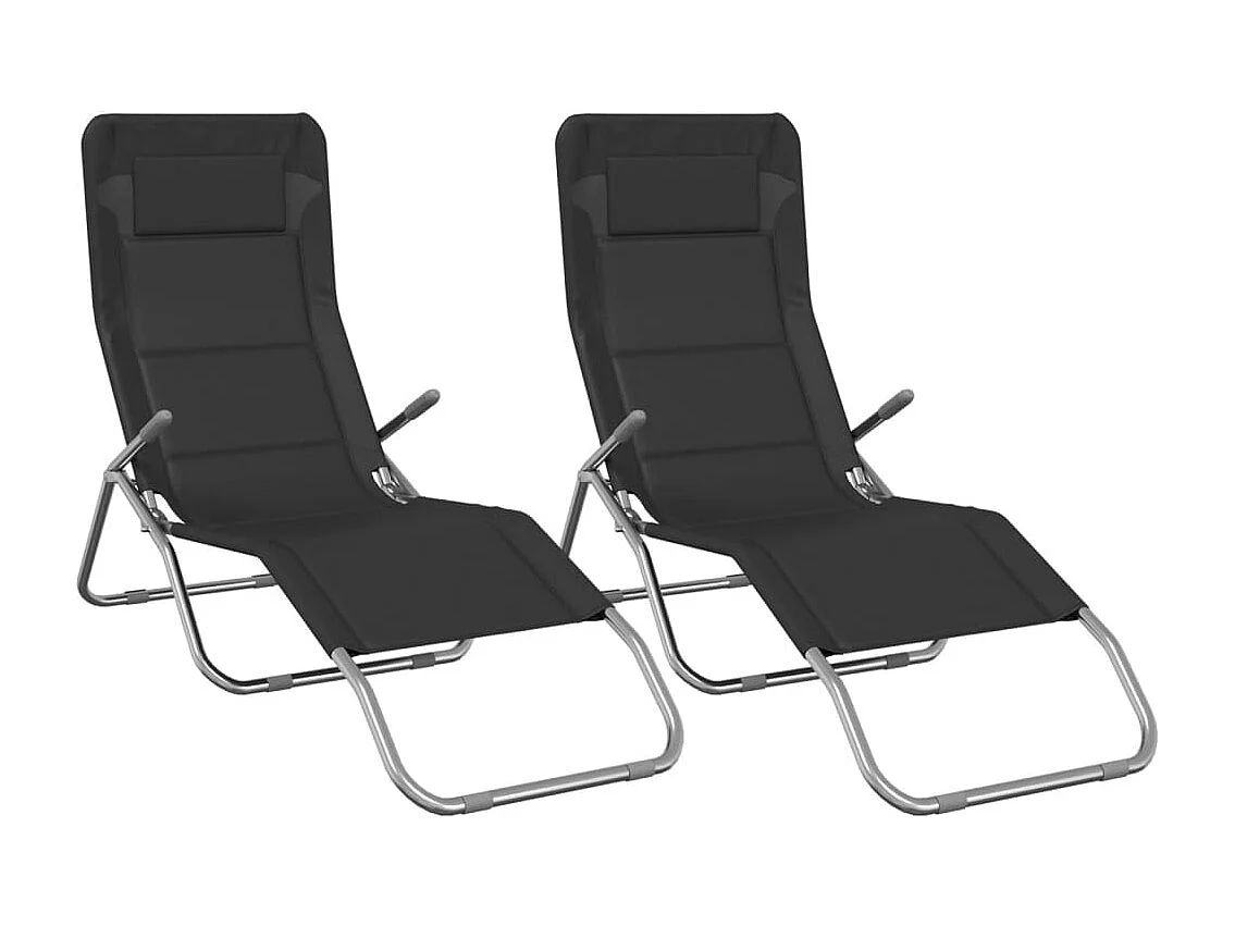 Chaises longues pliables lot de 2 noir textilène et acier